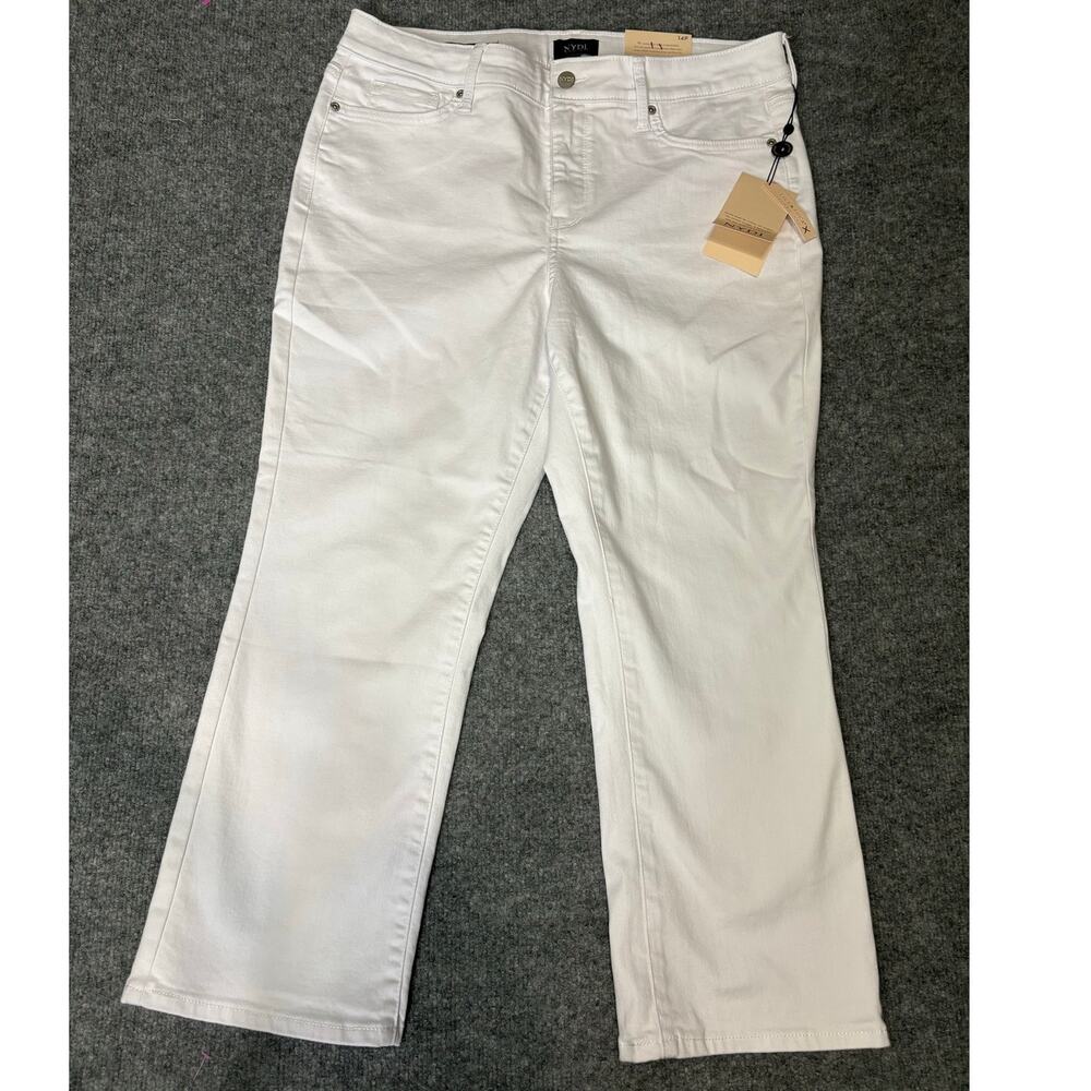 NWT NYDJ High Rise Straight Jeans 14P White Denim Lift Tuck Petite 25” Inseam